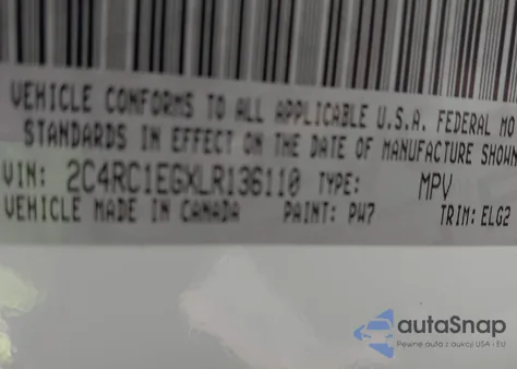 2020 Chrysler Pacifica Touring L Plus из США, поврежденный, VIN 2C4RC1EGXLR136110